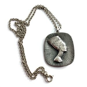 Egyptian Pharoah Vintage Antiqued Silver Metal Large Pendant